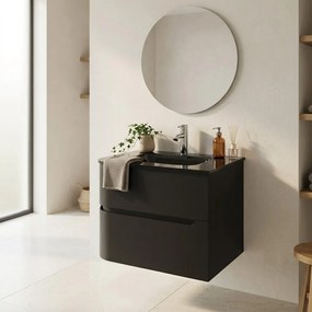 Set dulap baza suspendat Rune Jorunn 2 sertare 60 cm negru mat si lavoar negru