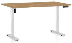 Masă înălțime reglabilă OfficeTech B, 140 x 80 cm, picioare albe, stejar piatra