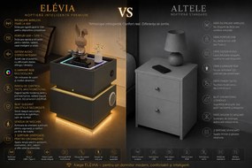 ELÉVIA — Noptieră inteligentă cu încărcare Wireless, Bluetooth Stereo, iluminare RGB, USB + Type-C și senzor de mișcare, Gri