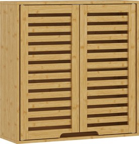 HOMCOM Dulap de Baie cu Raft Intern Reglabil și Uși Tip Lamă, din Bambus, 60x20x60 cm, Culoare Lemn | Aosom Romania