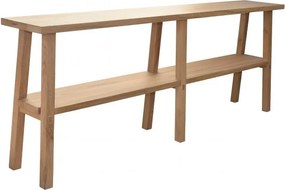 Consolă hol în stil French Country, din lemn de stejar reciclat, natur, cu raft și picioare oblice în formă de A, 70 x 180 x 30 cm, „Anatole”