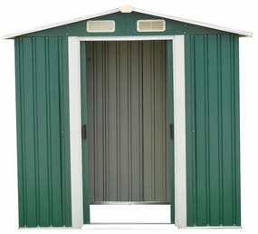 Căsuţă pentru grădină din tablă pentru scule, verde / alb, 2x1,3x1,8 m, HAMAL TIP 1