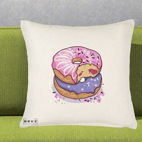 Perna Decorativa Donuts Roz si Mov, 40x40 cm, Crem Reliefat, Husa Detasabila, Perna Inclusa, BEKZ®