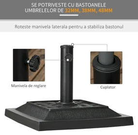 Outsunny Baza penru Umbrela de Gradina din Rasina  Greutate 12 kg pentru Stalpi Ø32-38-48 mm, 44x44x33 cm,Neagra | AOSOM RO