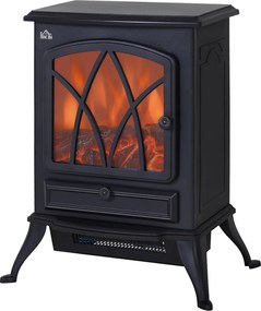 HOMCOM Șemineu Electric cu Efect de Flăcări, Sobă Electrică cu Termostat și Lumină Reglabilă, 45x28,5x54 cm, Negru | Aosom Romania