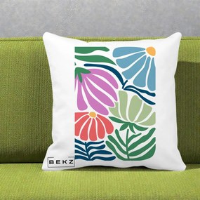 Perna Decorativa Flori Grafice Multicolore Modern, 40x40 cm, Alba Mata, Husa Detasabila, Perna Inclusa, BEKZ®