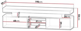 Dulap TV Lesteralo 2D 190 (Alb + lucios Alb) (cu iluminat LED albastru). 1106177