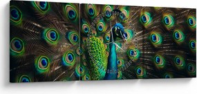 Tablou – Păun (cu ceas) (90x30 cm)