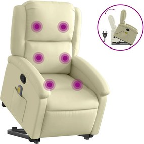 vidaXL Fotoliu rabatabil cu ridicare, crem, piele naturală