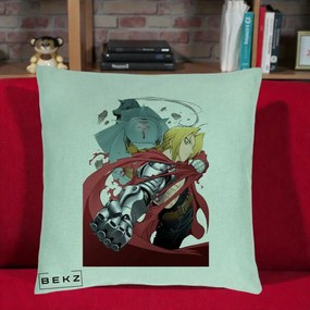 Perna Personalizata Fullmetal Alchemist Brotherhood Edward si Al Poster, 40x40 cm, Verde Menta, Husa Detasabila, Perna Inclusa, BEKZ®