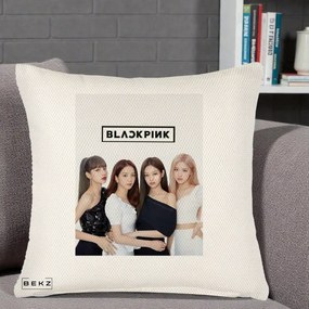 Perna Personalizata K-pop BLACKPINK Foto Grup-Negru, 40x40 cm, Crem Reliefat, Husa Detasabila, Perna Inclusa, BEKZ®