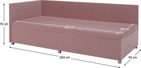 Pat de zi cu spaţiu de depozitare, roz, AURIA UNI