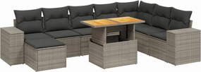vidaXL Set canapele de grădină, 9 piese, cu perne, gri, poliratan