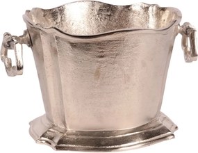 Frapieră pentru vin și șampanie din aluminiu, argintie, ovală, pentru 3 sticle, cu margine ondulată și mânere, finisaj nichelat, 24 x 42 x 25 cm,