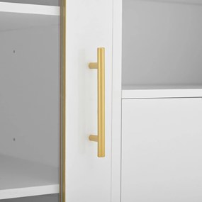 Comodă cu fronturi din sticlă, suport pentru vinuri și mult spațiu de depozitare, 120x38x90 cm, Alb