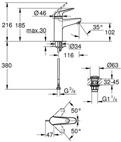 GROHE 24327001 - Baterie pentru lavoar SWIFT, mărime M, crom lucios