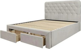Pat 160x200 cu sertar MARISOL, stofa catifelata bej, cu somiera