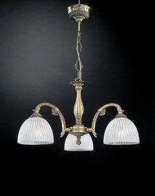 Candelabru cu 3 brate clasic design italian din alama, sticla 5650 RA-L. 5650/3