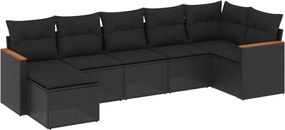 vidaXL Set canapele de grădină cu perne, 7 piese, negru, poliratan