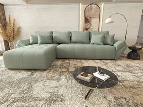 Colțar extensibil dumonde cu ladă de depozitare si sezut confortabil din spuma high-density, Berlin XL Enjoy Mint 350x185 cm