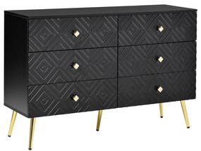 Comodă cu 6 sertare, cu model geometric și mânere în formă de diamant, pentru dormitor și living, 120x40x80 cm, Negru