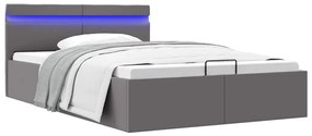 vidaXL Cadru pat hidraulic ladă și LED gri 140x200 cm piele ecologică