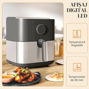 HOMCOM Friteuză cu Aer de 8L 1700W cu 8 Programe și Display LED Negru | Aosom Romania