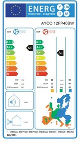 Aparat de aer conditionat cu invertor Ayco 12FP40BW, 12000 BTU, A++/A+, Pana la 25 m², Autocuratare, Autodiagnosticare, Repornire automata, Alb