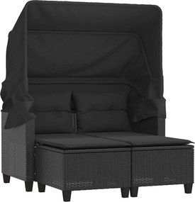 vidaXL Canapea de grădină cu baldachin și scaune, negru, poliratan