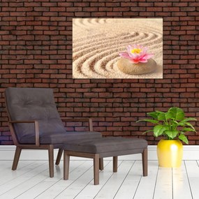 Tablou cu piatră și floare pe nisip (90x60 cm)