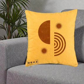 Perna Decorativa Boho Sun si Spirala, 40x40 cm, Galben, Husa Detasabila, Perna Inclusa, BEKZ®