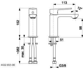 Baterie de lavoar + ventil KFA Armatura 4422-815-00 AGAT 15,2 cm alamă
