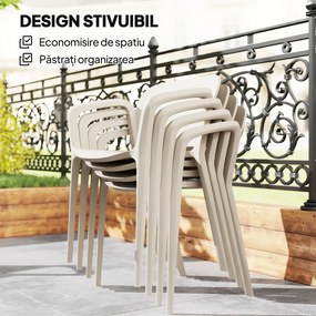 Outsunny Set 4 Scaune de Grădină Stivuibile cu Brațe, Rezistente la Raze UV și Impermeabile, 60x56x75 cm, Alb | Aosom Romania