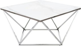 Masuta Silver A II, alb cu efect de marmura/argintiu, sticla securizat