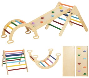 AIYAPLAY Set de Cățărat 5 în 1 cu Triunghi Montessori, Arcadă și Rampă cu Pietre, 178x64,5x63 cm, Multicolor | Aosom Romania