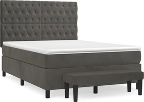 vidaXL Pat box spring cu saltea, gri închis, 140x190 cm, catifea