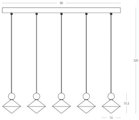 Lustra cu 5 pendule LED, Ceramica, Sticla, BRASS, ZB-25103