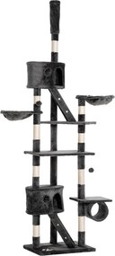 PawHut Ansamblu de Joacă de Tavan pentru Pisici Multinivel cu Înălțime Reglabilă 240-260 cm, cu Cuști și Scări, Gri | Aosom Romania