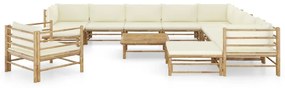 3058225 vidaXL Set mobilier de grădină cu perne alb crem, 12 piese, bambus