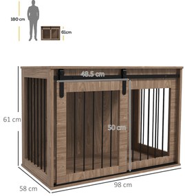 PawHut Căsuță Multifuncțională pentru Câini Mari, Culcuș pentru Câini cu Ușă Culisantă, 98x58x61 cm, Maro | Aosom Romania