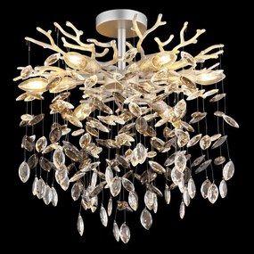 Plafoniera metal argintiu mat, cristale de sticla QUEENA