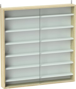 HOMCOM Vitrină de Perete, cu 5 Rafturi Ajustabile, din Lemn, PAL, Sticlă, 80 x 9,5 x 83 Cm, Alb și Gri | Aosom Romania