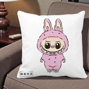 Perna Personalizata Labubu Mov Pastel, 40x40 cm, Alba Mata, Husa Detasabila, Perna Inclusa, BEKZ®