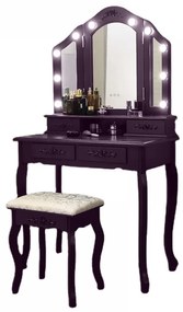 Set Anastasia, masă de toaletă cu 3 oglinzi iluminate LED, control touch, 4 sertare, scaun,