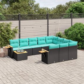 vidaXL Set canapele de grădină cu perne, 11 piese, negru, poliratan