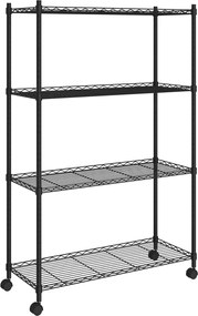 vidaXL Raft depozitare cu roți 4 niveluri negru 90x35x142 cm 200 kg