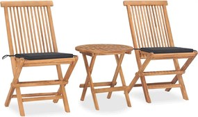 vidaXL Set mobilier exterior pliabil cu perne, 3 piese, lemn masiv tec