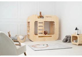 Pat pentru copii în culoare naturală supraetajat cu spațiu de depozitare 90x200 cm Mundo – Adeko