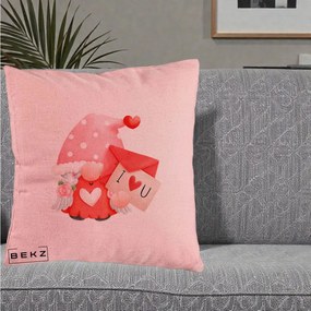 Cadou Romantic - Perna Personalizata I Love You Gnome Valentine cu Scrisoare, 40x40 cm, Roz, Husa Detasabila, Perna Inclusa, BEKZ®