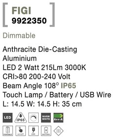 Lampa LED portabila pentru iluminat exterior IP65 FIGI H-35cm